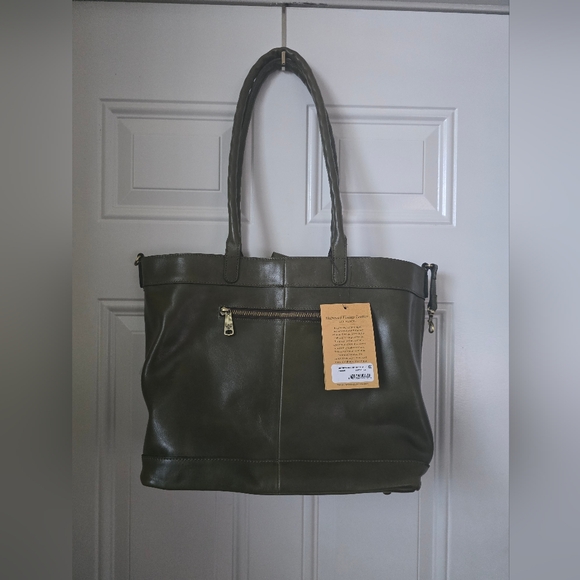 Elegant Olive Green Leather Tote Bag - Picture 8 of 12